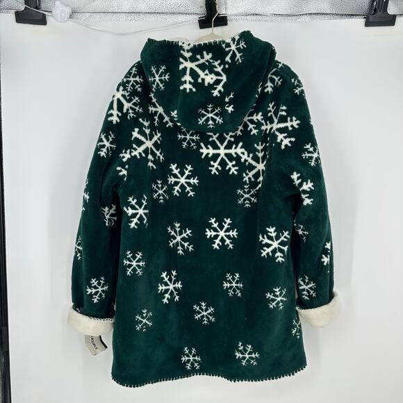 Nordic Lights Womens Reversible Fleece Coat Size L Green Crystals Snowflake NEW - Picture 3 of 12
